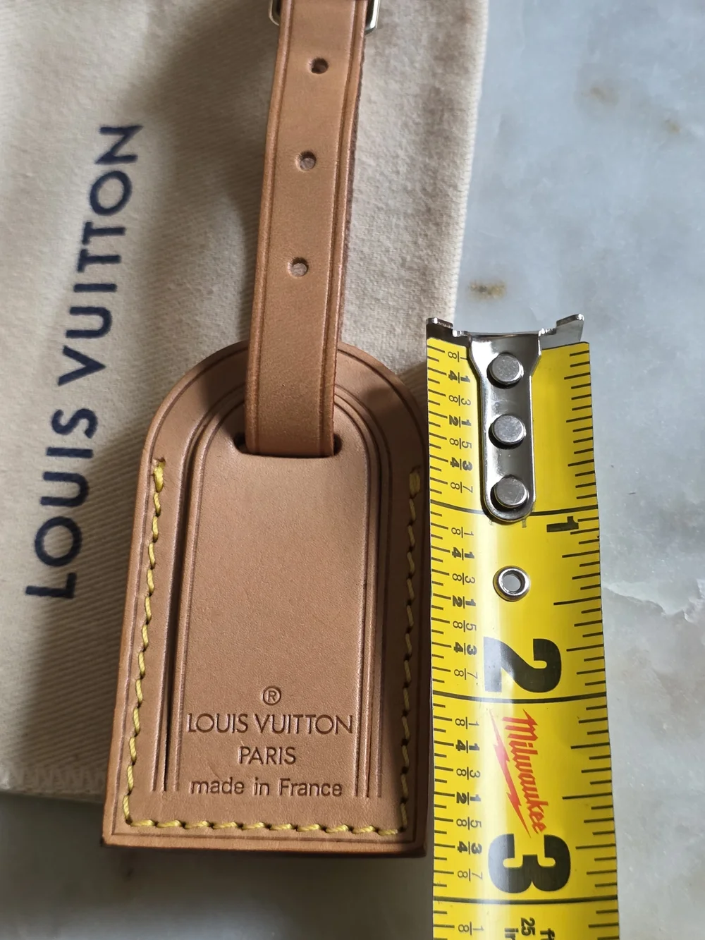 Authentic Louis Vuitton Vachetta Leather Luggage Tag W/ Dustbag & Box